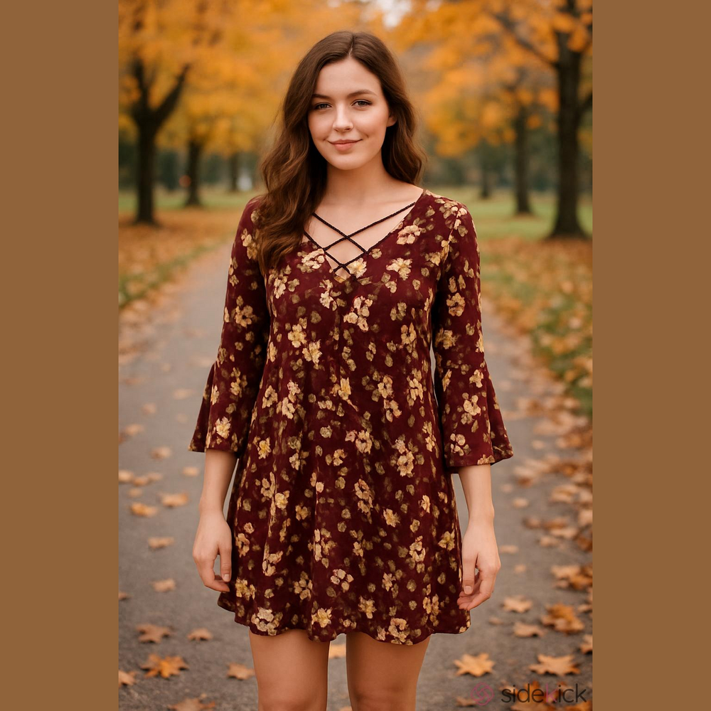 NWT Umgee Autumn floral boho swing dress S. Cotton blend.
